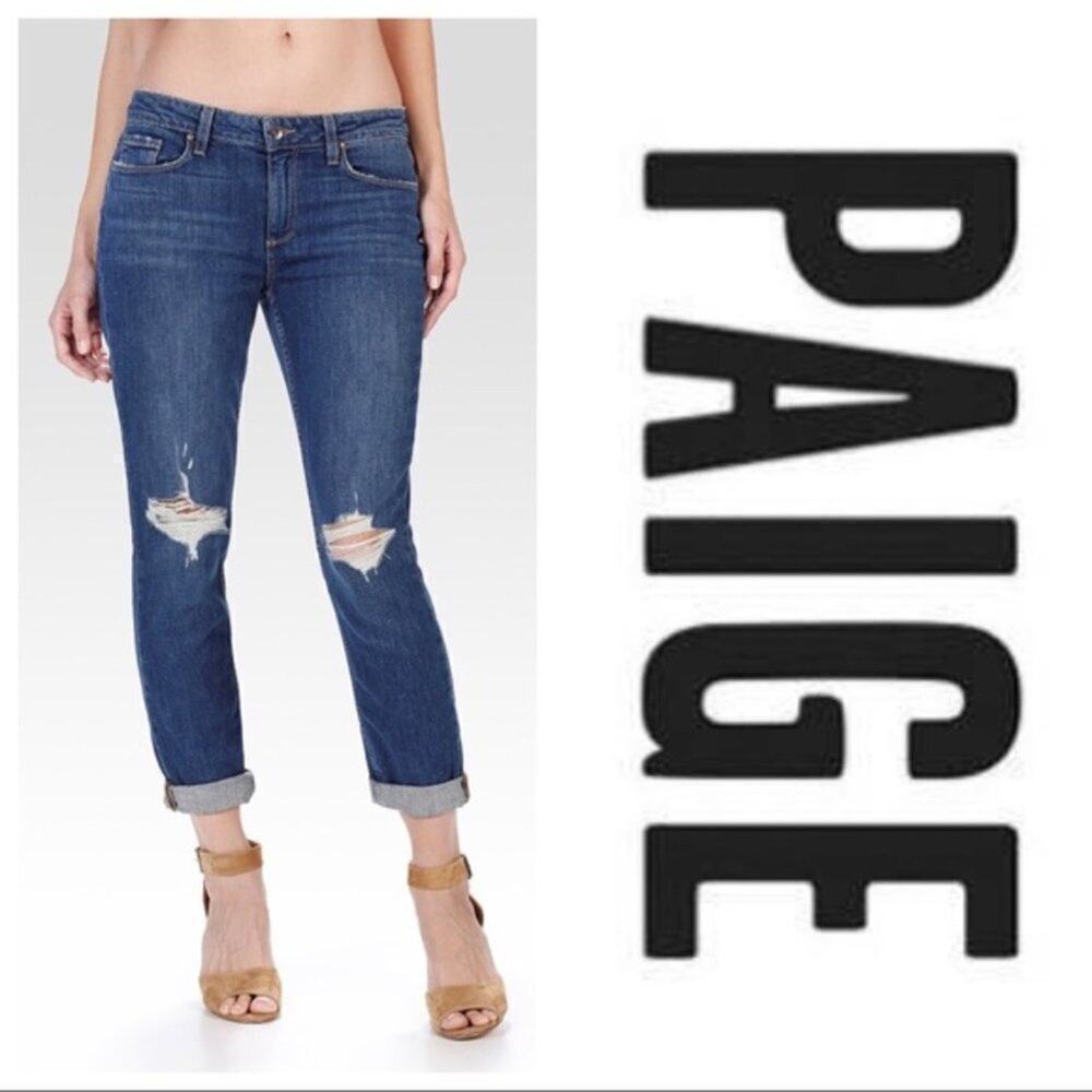 Paige Anabelle Midrise Slim Distressed Knee Stretch Jeans Size 24 Lola Destruct